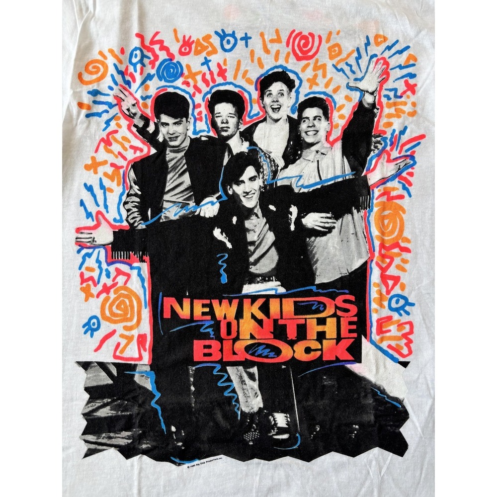 Vintage New Kids On The Block Shirt Mens Medium White 1990 Graphic Band Tee USA